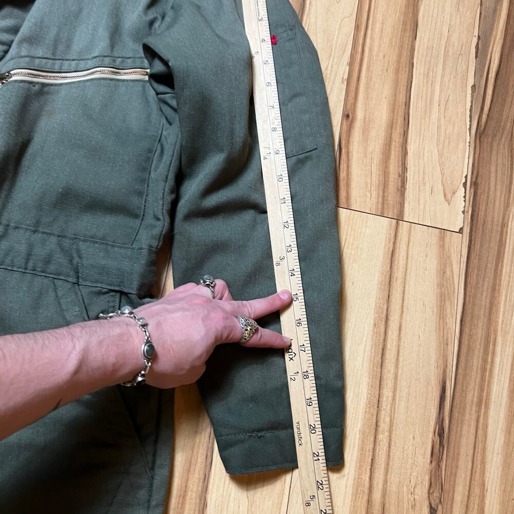 VINTAGE 80s Big Smith Coveralls Quilted Size 38 Short Green Distressed Mechanic - Picture 4 of 8